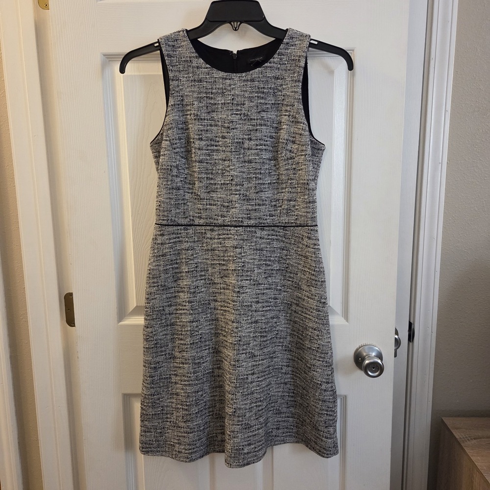 Ann Taylor sz 4 slvless knee a-line blk/wht tweed dress classic career chic